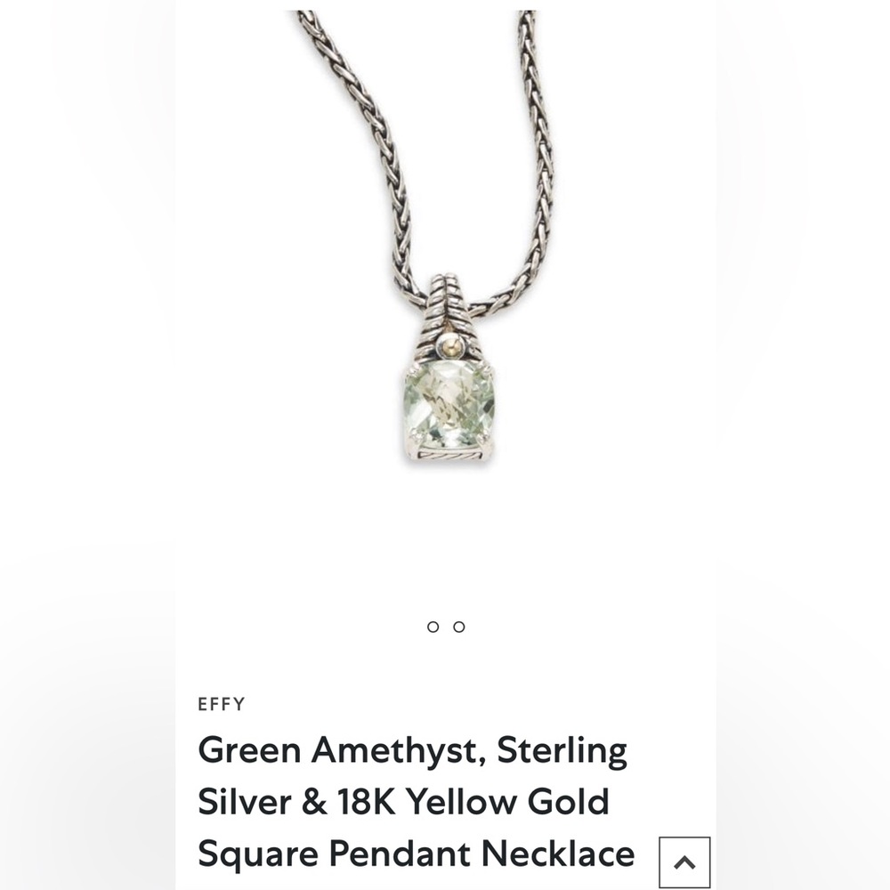 NWOT Authentic EFFY Green Amethyst square pendant in sterling and 18k gold